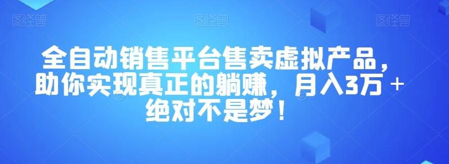 全自动销售平台售卖虚拟产品，助你实现真正的躺赚，月入3万＋绝对不是梦！【揭秘】-小哈资源