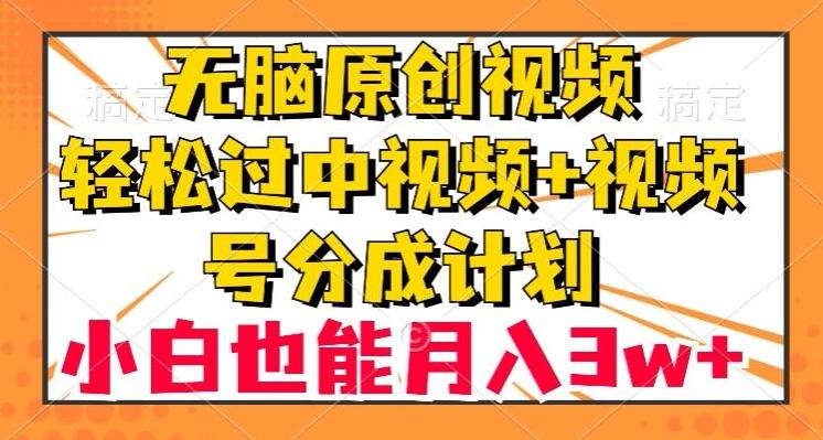 无脑原创视频，轻松过中视频+视频号分成计划，小白也能月入3w+【揭秘】-小哈资源
