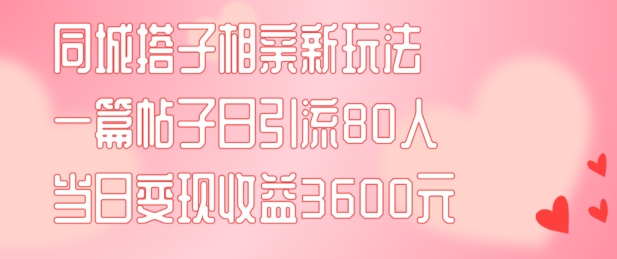 同城搭子相亲新玩法一篇帖子引流80人当日变现3600元(项目教程+实操教程)【揭秘】-小哈资源