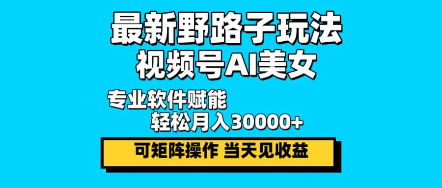 最新野路子玩法，视频号AI美女，当天见收益，轻松月入30000＋-小哈资源