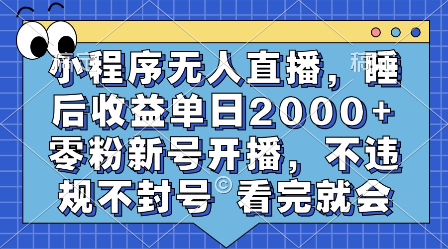 小程序无人直播，睡后收益单日2000+ 零粉新号开播，不违规不封号 看完就会-小哈资源