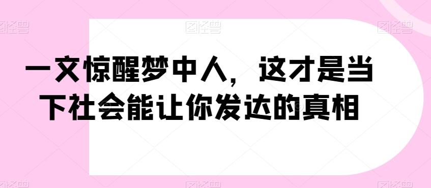 一文惊醒梦中人，这才是当下社会能让你发达的真相【公众号付费文章】-小哈资源