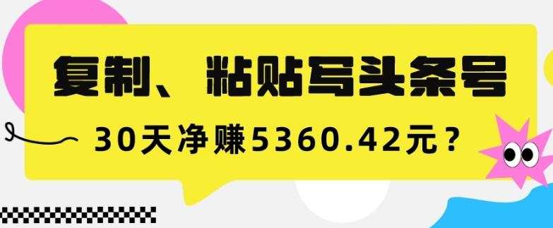 复制、粘贴写头条号，10分钟1篇，30天净赚5360.42元？-小哈资源