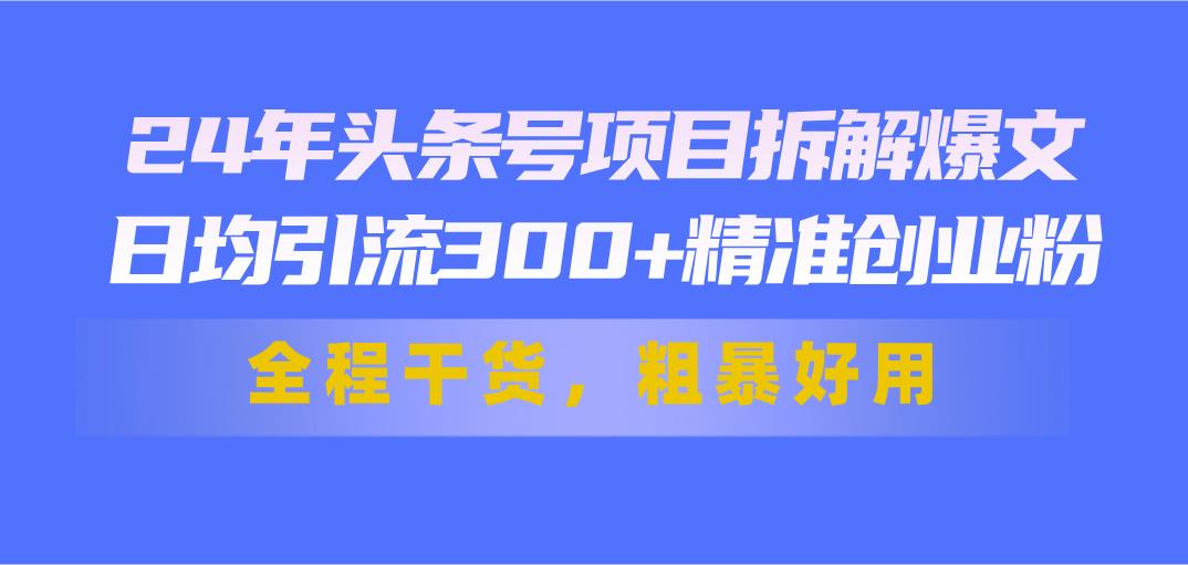 24年头条号项目拆解爆文，日均引流300+精准创业粉，全程干货，粗暴好用-小哈资源