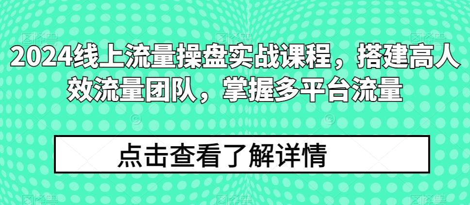 2024线上流量操盘实战课程，搭建高人效流量团队，掌握多平台流量-小哈资源