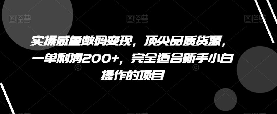 实操咸鱼数码变现，顶尖品质货源，一单利润200+，完全适合新手小白操作的项目【揭秘】-小哈资源