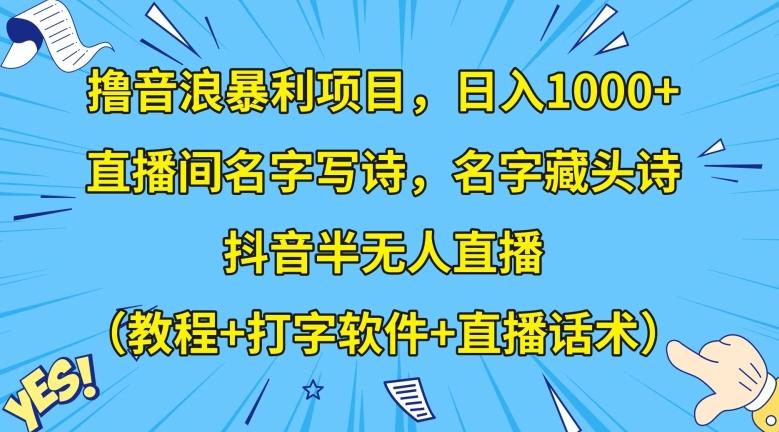 撸音浪暴利项目，日入1000+，直播间名字写诗，名字藏头诗，抖音半无人直播（教程+打字软件+直播话术）【揭秘】-小哈资源