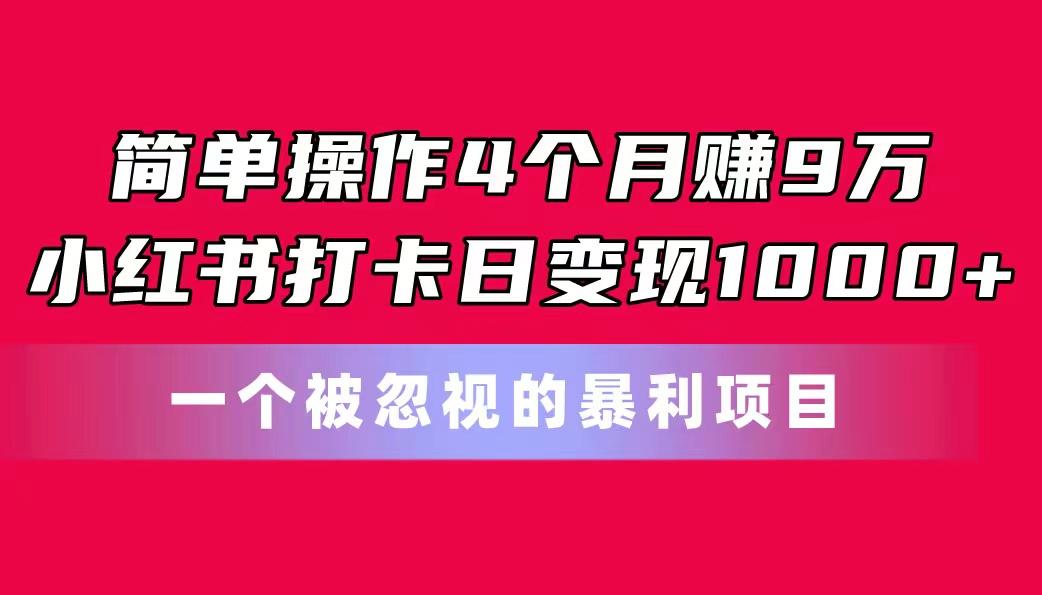 简单操作4个月赚9万！小红书打卡日变现1000+！一个被忽视的暴力项目-小哈资源