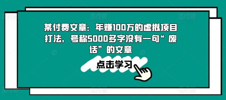 某付费文章：年赚100w的虚拟项目打法，号称5000多字没有一句“废话”的文章-小哈资源