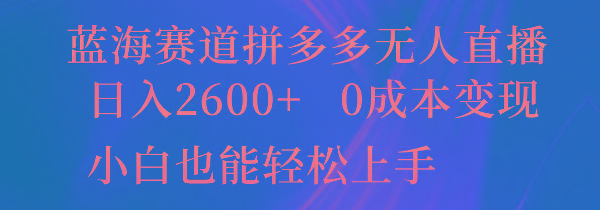 蓝海赛道拼多多无人直播，日入2600+，0成本变现，小白也能轻松上手-小哈资源