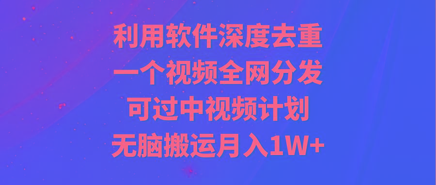 利用软件深度去重，一个视频全网分发，可过中视频计划，无脑搬运月入1W+-小哈资源