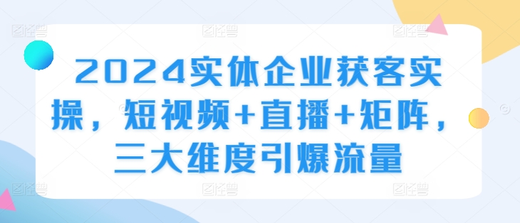 2024实体企业获客实操，短视频+直播+矩阵，三大维度引爆流量-小哈资源
