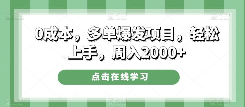 0成本，多单爆发项目，轻松上手，周入2000+-小哈资源