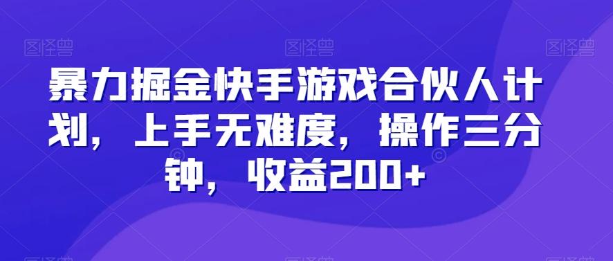 暴力掘金快手游戏合伙人计划，上手无难度，操作三分钟，收益200+-小哈资源