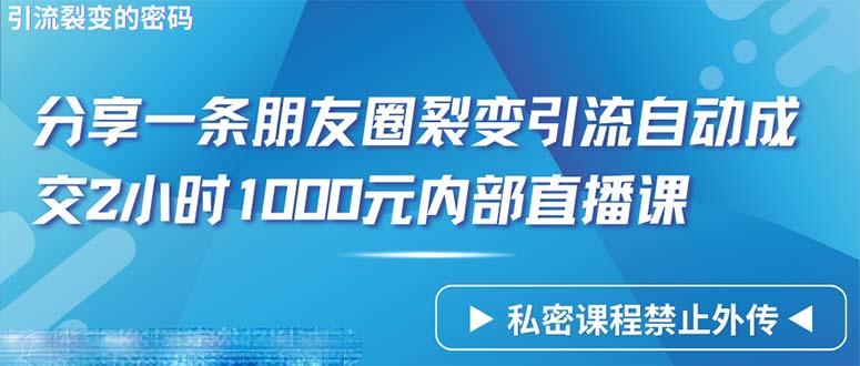 (9850期)仅靠分享一条朋友圈裂变引流自动成交2小时1000内部直播课程-小哈资源