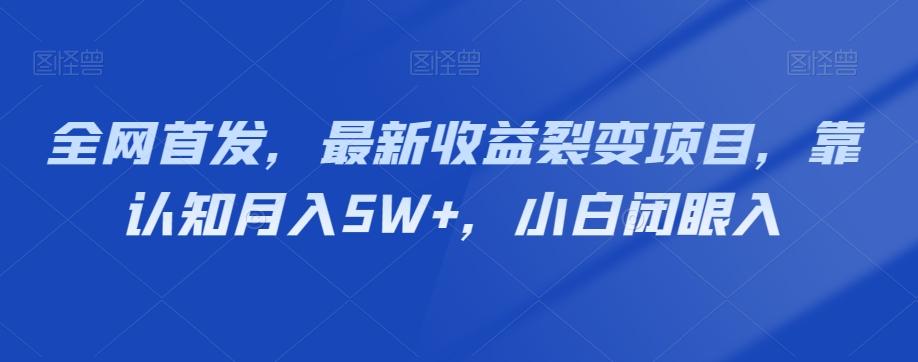 全网首发，最新收益裂变项目，靠认知月入5W+，小白闭眼入-小哈资源