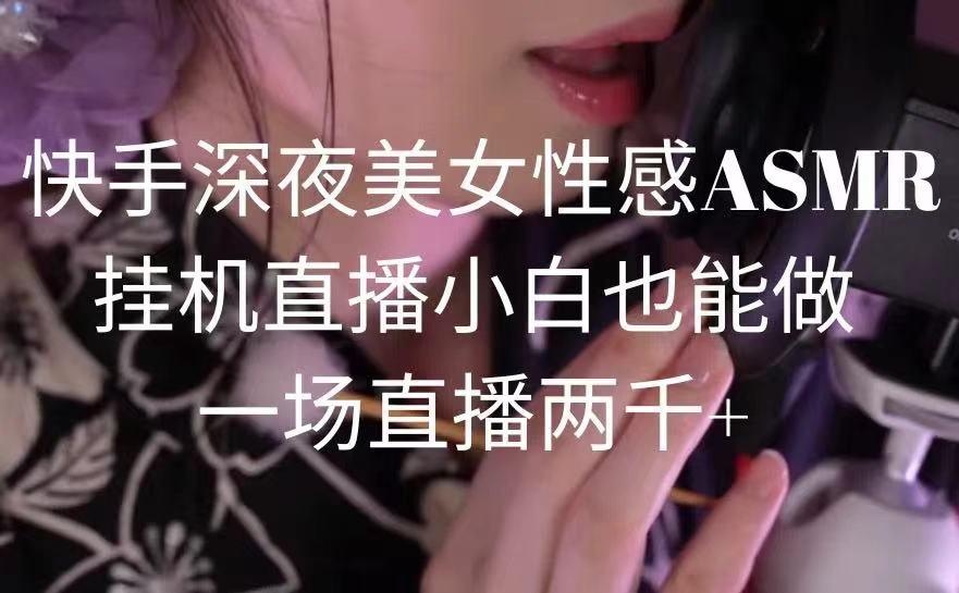 快手深夜美女性感ASMR挂机直播，小白也能做，一场直播两千+-小哈资源