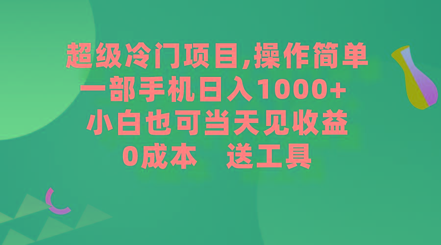(9291期)超级冷门项目,操作简单，一部手机轻松日入1000+，小白也可当天看见收益-小哈资源