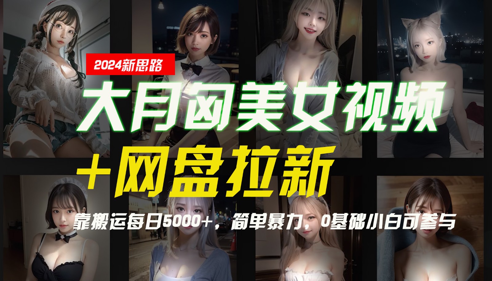 【新思路】大月匈美女视频+网盘拉新，靠搬运每日5000+，简单暴力，0基础小白可参与-小哈资源