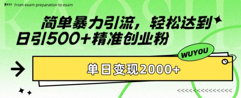 简单暴力引流，轻松达到日引500+精准创业粉，单日变现2k【揭秘】-小哈资源