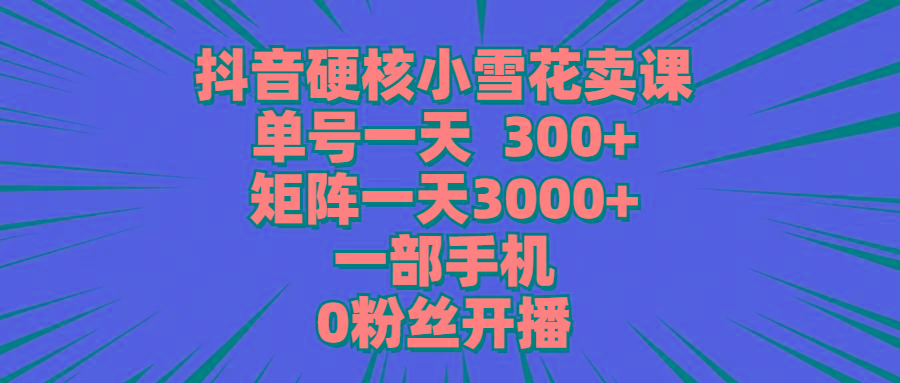 (9551期)抖音硬核小雪花卖课，单号一天300+，矩阵一天3000+，一部手机0粉丝开播-小哈资源
