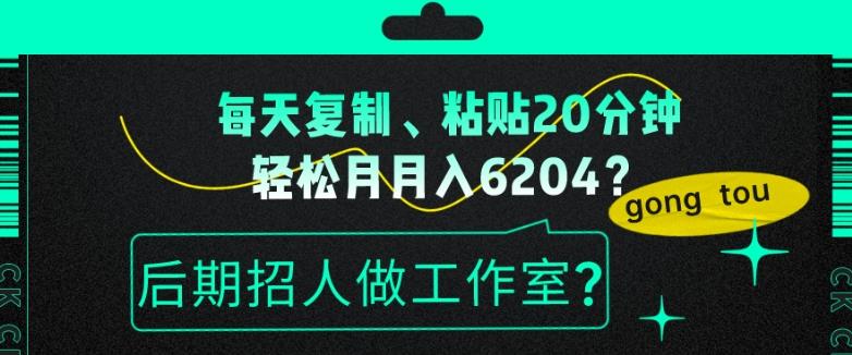 每天复制、粘贴20分钟，轻松月入6204？后期招人做工作室？-小哈资源